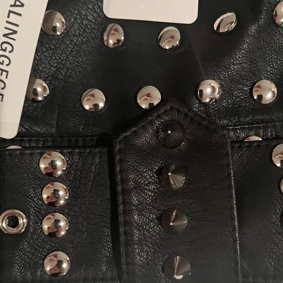 NEW CUSTOM Belted Studded Spike Rivet Moto Cropped Biker Jacket Black Un… - Picture 13 of 13